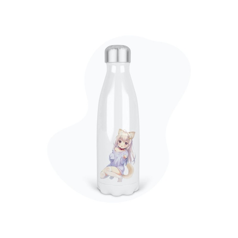 Bouteille gourde isotherme acier inox - Blanc - 350 ml - imprimé illustration Manga anime girl