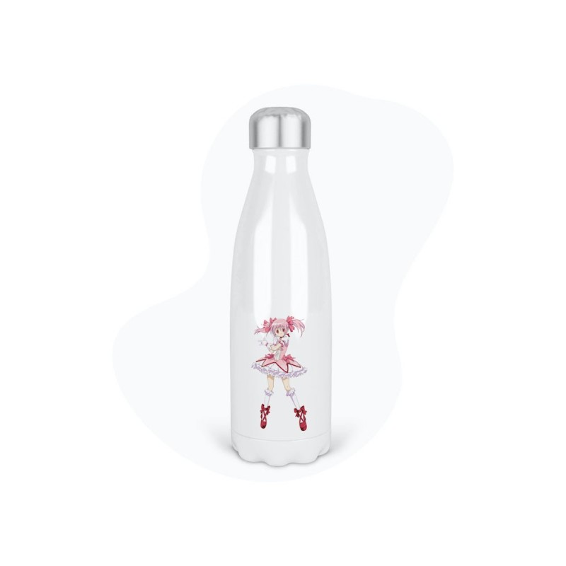 Bouteille gourde isotherme acier inox - Blanc - 350 ml - imprimé illustration Manga anime girl