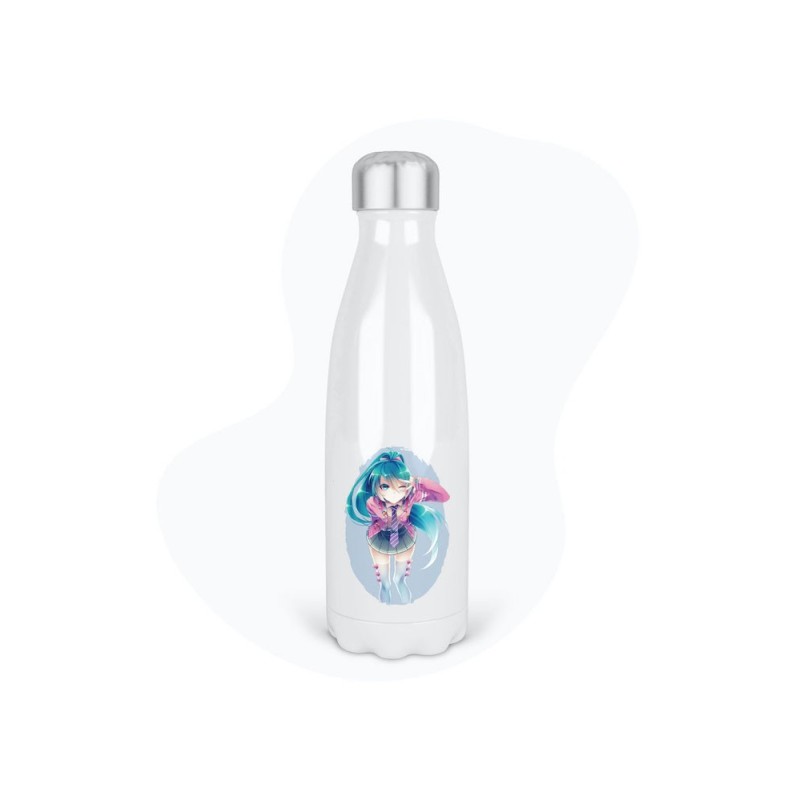 Bouteille gourde isotherme acier inox - Blanc - 350 ml - imprimé illustration Manga anime girl