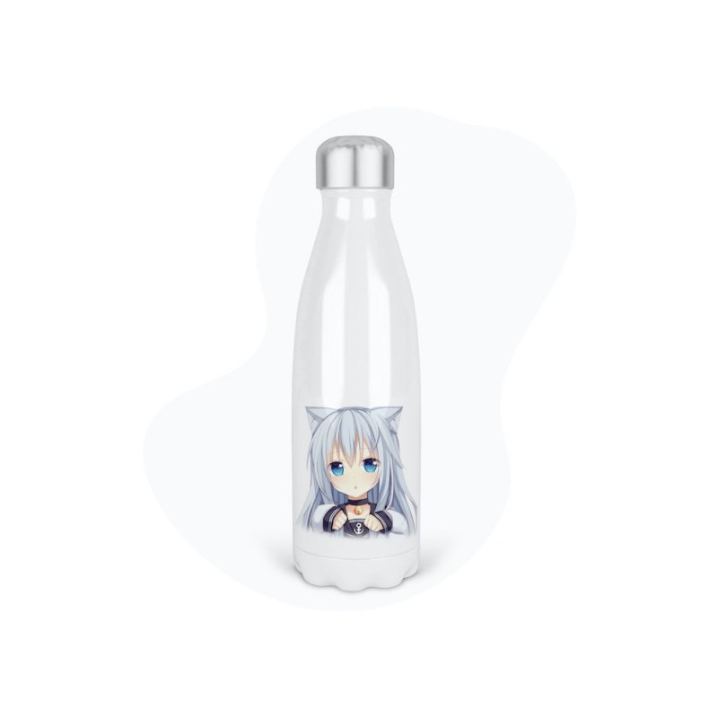Bouteille gourde isotherme acier inox - Blanc - 350 ml - imprimé illustration Manga anime girl