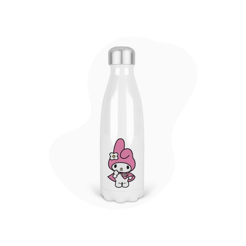 Bouteille gourde isotherme acier inox - Blanc - 350 ml - imprimé illustration Manga kawaii lapin