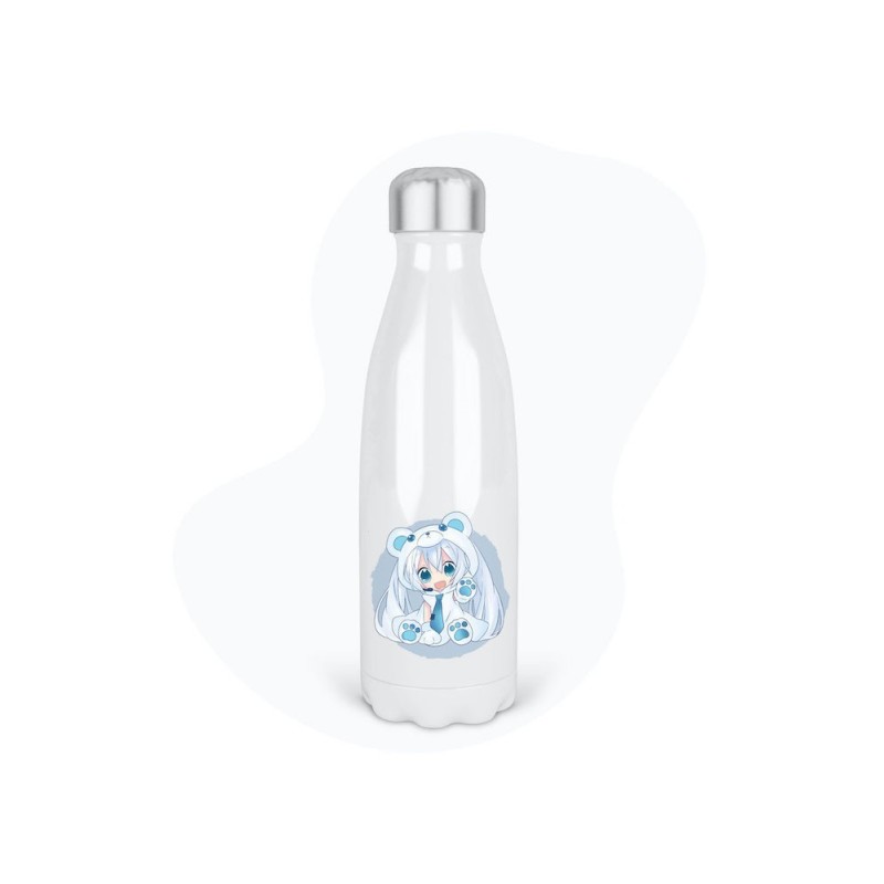 Bouteille gourde isotherme acier inox - Blanc - 350 ml - imprimé illustration Manga anime girl