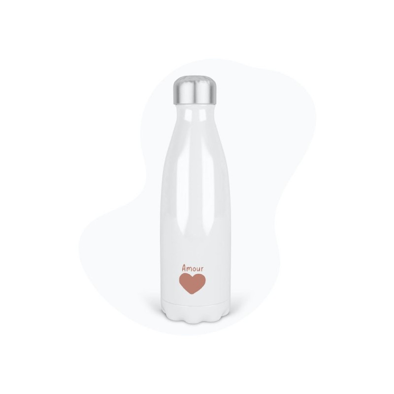 Bouteille gourde isotherme acier inox - Blanc - 350 ml - imprimé illustration Coeur amour