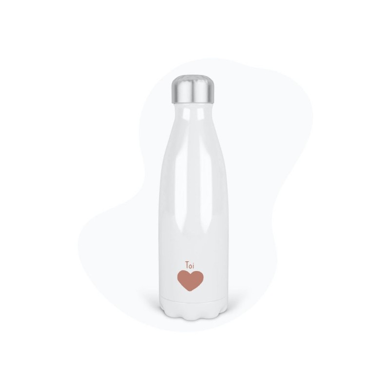 Bouteille gourde isotherme acier inox - Blanc - 350 ml - imprimé illustration Coeur Toi