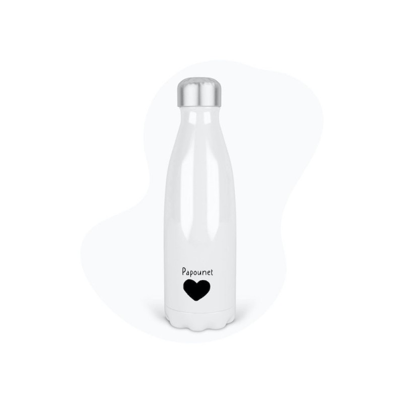 Bouteille gourde isotherme acier inox - Blanc - 350 ml - imprimé illustration Fête des pères Coeur papounet