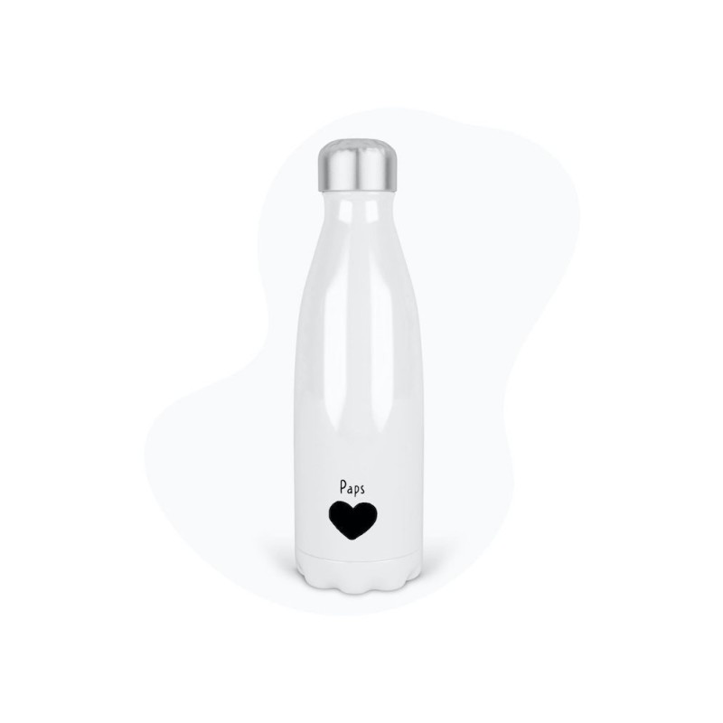 Bouteille gourde isotherme acier inox - Blanc - 350 ml - imprimé illustration Fête des pères Coeur Paps