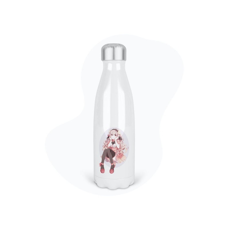 Bouteille gourde isotherme acier inox - Blanc - 350 ml - imprimé illustration Manga anime girl