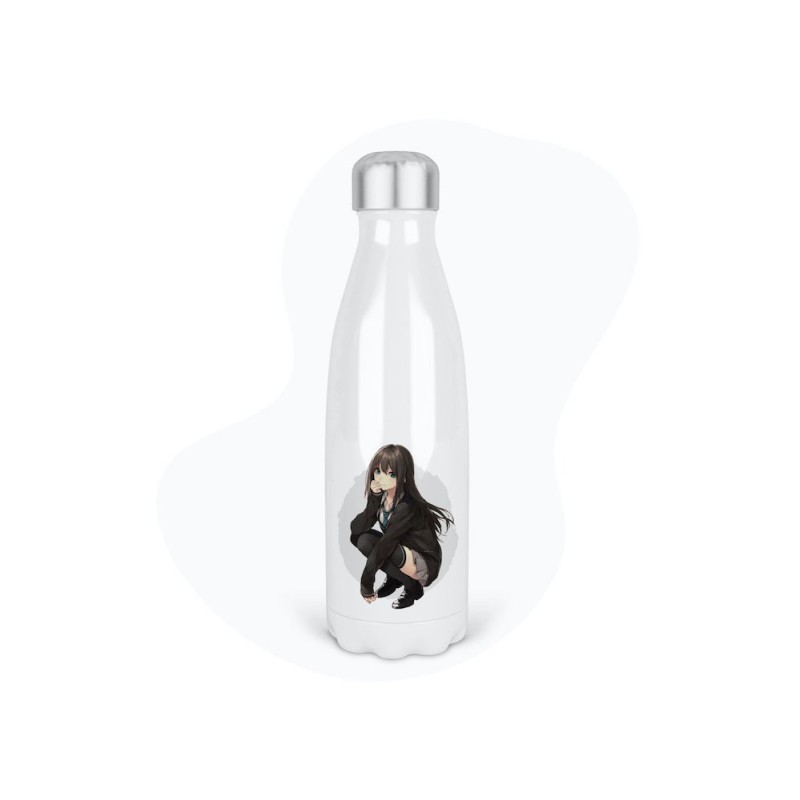 Bouteille gourde isotherme acier inox - Blanc - 350 ml - imprimé illustration Manga anime girl