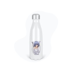 Bouteille gourde isotherme acier inox - Blanc - 350 ml - imprimé illustration Manga anime girl chat