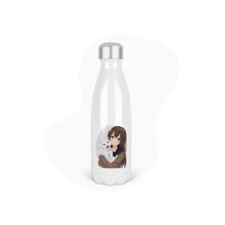 Bouteille gourde isotherme acier inox - Blanc - 350 ml - imprimé illustration Manga anime girl chat