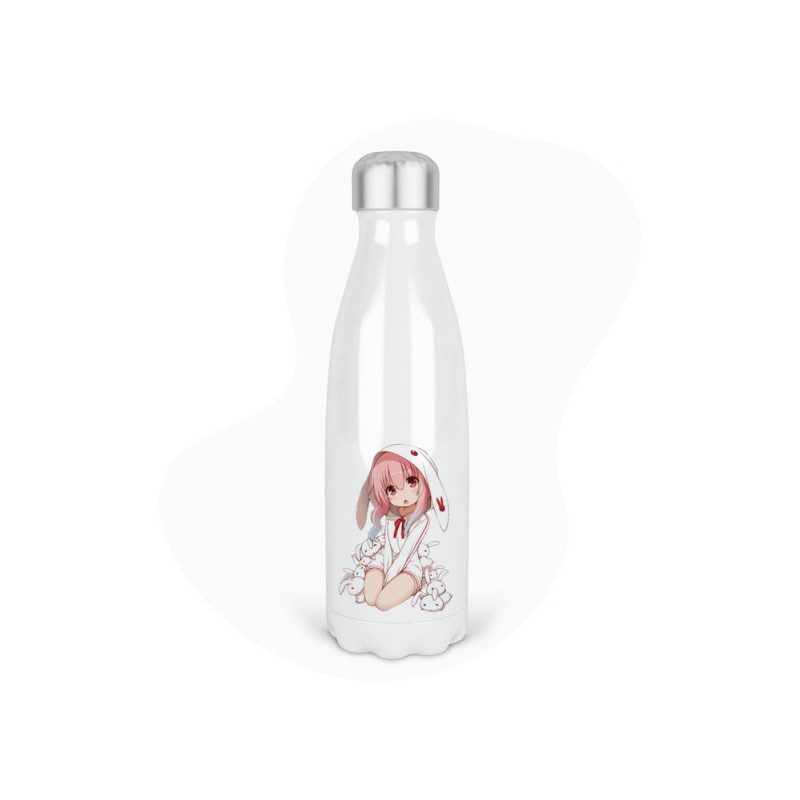 Bouteille gourde isotherme acier inox - Blanc - 350 ml - imprimé illustration Manga anime girl