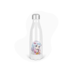 Bouteille gourde isotherme acier inox - Blanc - 350 ml - imprimé illustration Manga anime girl