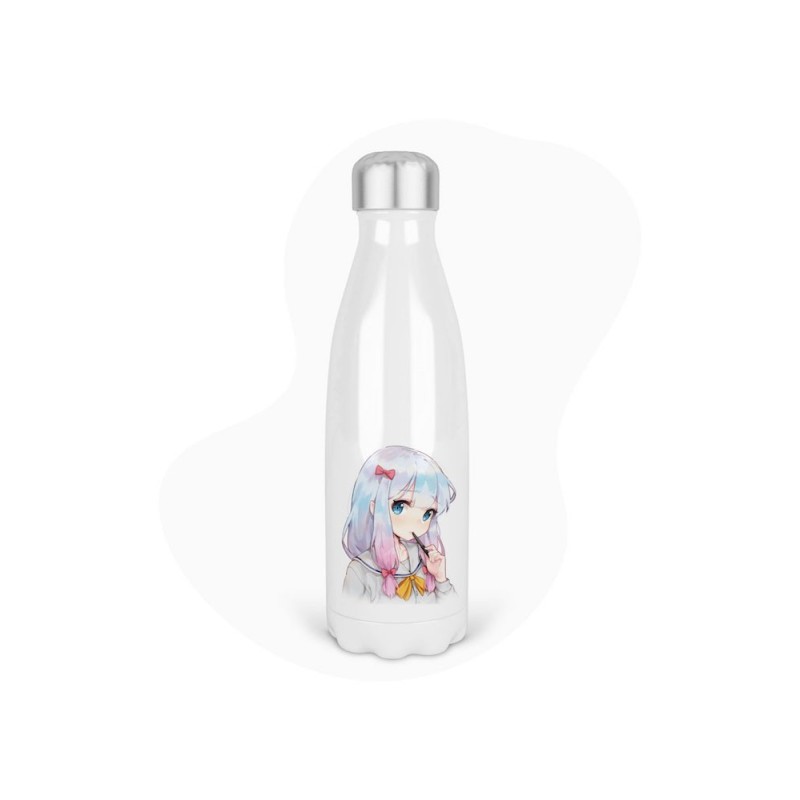 Bouteille gourde isotherme acier inox - Blanc - 350 ml - imprimé illustration Manga anime girl