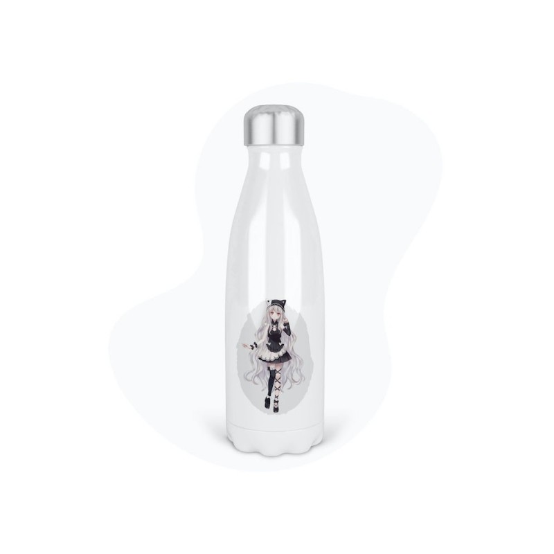 Bouteille gourde isotherme acier inox - Blanc - 350 ml - imprimé illustration Manga anime girl