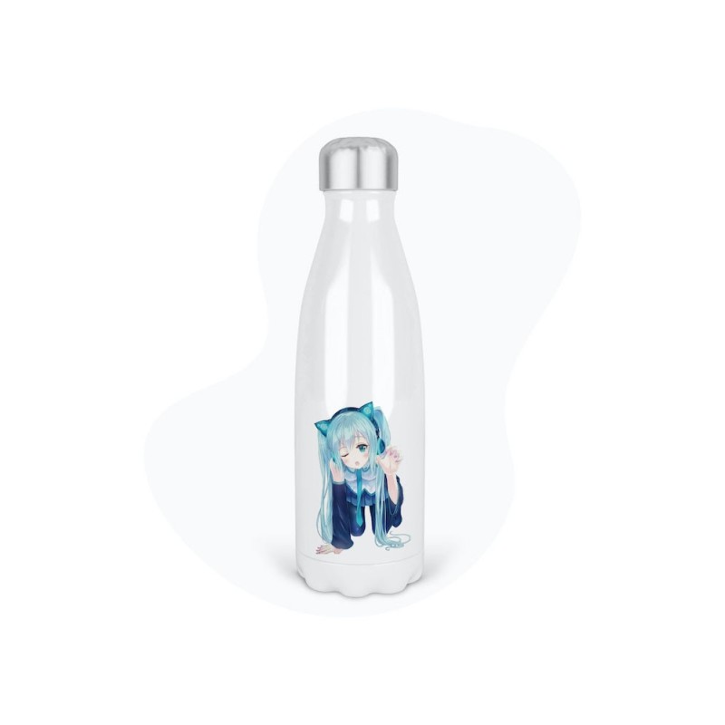 Bouteille gourde isotherme acier inox - Blanc - 350 ml - imprimé illustration Manga anime girl