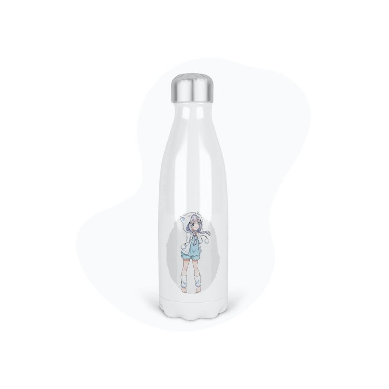 Bouteille gourde isotherme acier inox - Blanc - 350 ml - imprimé illustration Manga anime girl