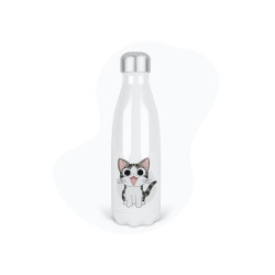 Bouteille gourde isotherme acier inox - Blanc - 350 ml - imprimé illustration Manga chat kawaii