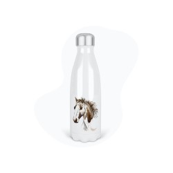Bouteille gourde isotherme acier inox - Blanc - 350 ml - imprimé illustration cheval équitation