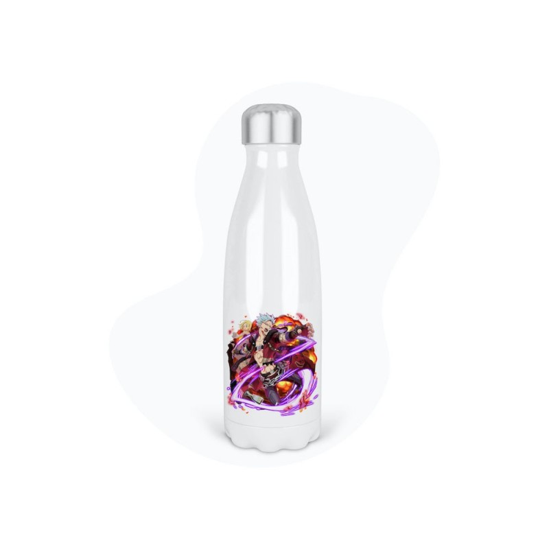Bouteille gourde isotherme acier inox - Blanc - 350 ml - imprimé illustration Manga anime