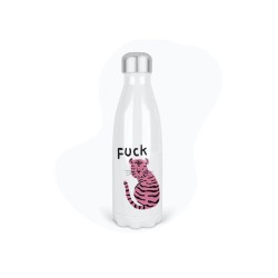 Bouteille gourde isotherme acier inox - Blanc - 350 ml - imprimé illustration Humour Tigre fuck