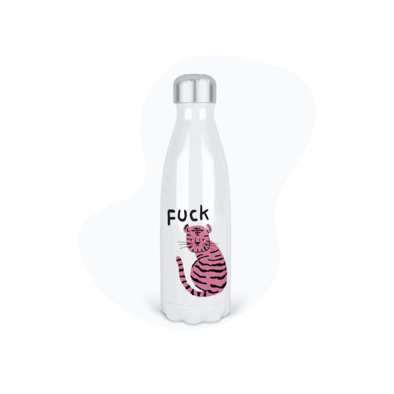 Bouteille gourde isotherme acier inox - Blanc - 350 ml - imprimé illustration Humour Tigre fuck