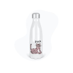 Bouteille gourde isotherme acier inox - Blanc - 350 ml - imprimé illustration Humour Tigre fuck