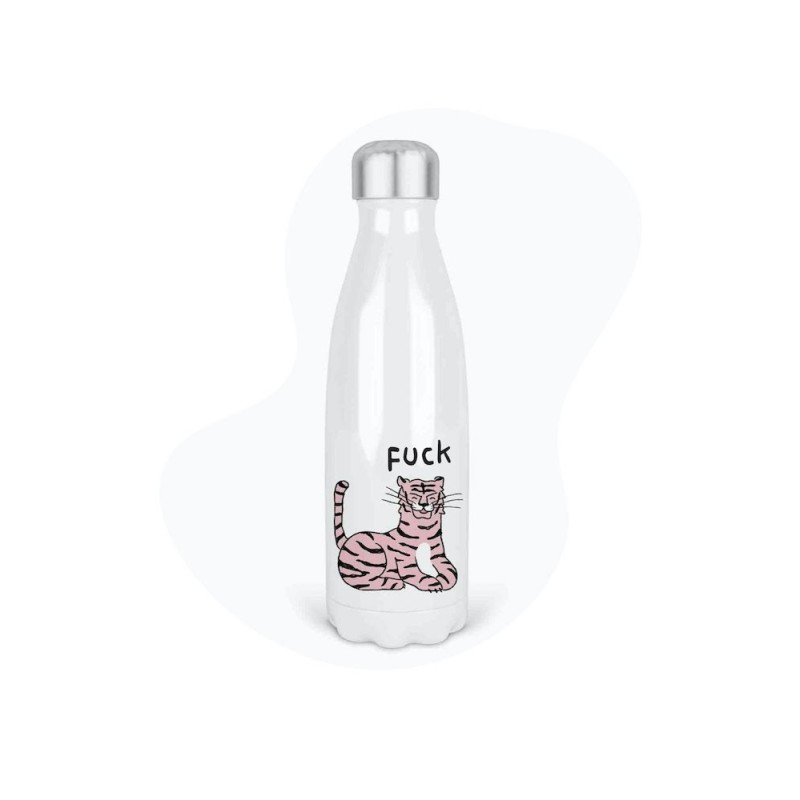 Bouteille gourde isotherme acier inox - Blanc - 350 ml - imprimé illustration Humour Tigre fuck
