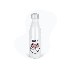 Bouteille gourde isotherme acier inox - Blanc - 350 ml - imprimé illustration Humour Tigre fuck