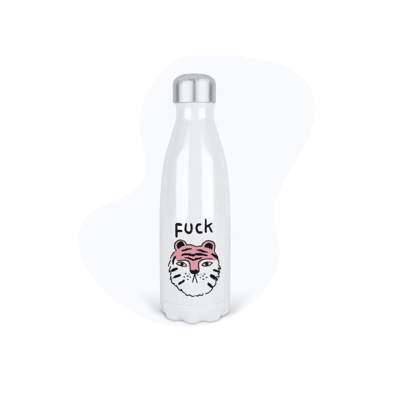 Bouteille gourde isotherme acier inox - Blanc - 350 ml - imprimé illustration Humour Tigre fuck