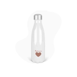 Bouteille gourde isotherme acier inox - Blanc - 350 ml - imprimé illustration Coeur Mamoune