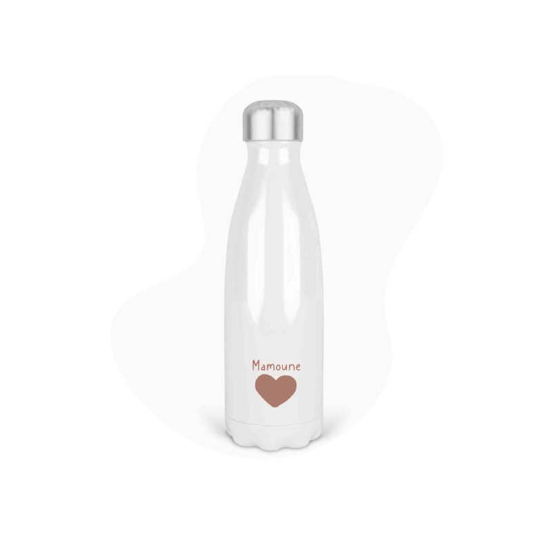 Bouteille gourde isotherme acier inox - Blanc - 350 ml - imprimé illustration Coeur Mamoune