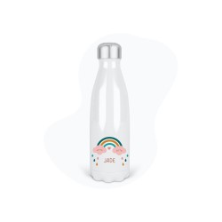 Bouteille gourde isotherme acier inox - Blanc - 350 ml - imprimé illustration Arc en ciel Prénom Jade