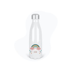 Bouteille gourde isotherme acier inox - Blanc - 350 ml - imprimé illustration Arc en ciel Prénom Lola
