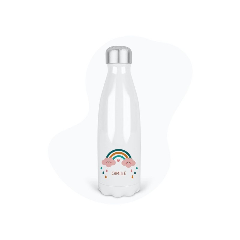 Bouteille gourde isotherme acier inox - Blanc - 350 ml - imprimé illustration Prénom Camille