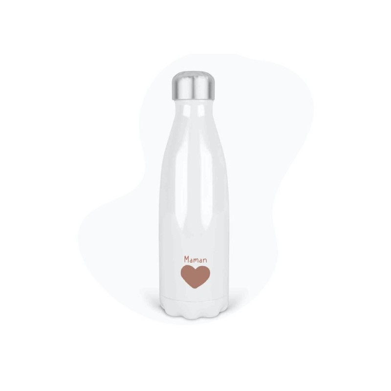 Bouteille gourde isotherme acier inox - Blanc - 350 ml - imprimé illustration Fête des mères Coeur Maman