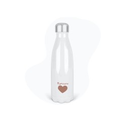 Bouteille gourde isotherme acier inox - Blanc - 350 ml - imprimé illustration Fête des mères Coeur Mamoune