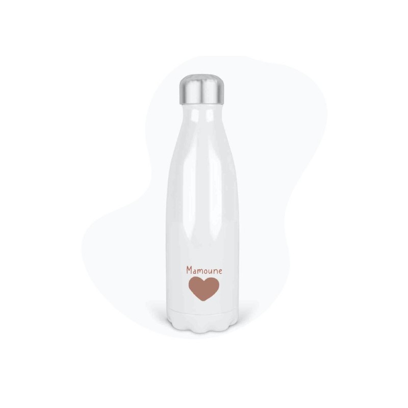 Bouteille gourde isotherme acier inox - Blanc - 350 ml - imprimé illustration Fête des mères Coeur Mamoune