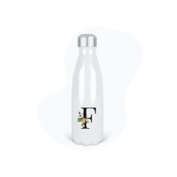 Bouteille gourde isotherme acier inox - Blanc - 350 ml - imprimé illustration Prénom lettre F