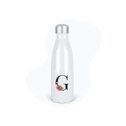 Bouteille gourde isotherme acier inox - Blanc - 350 ml - imprimé illustration Prénom lettre G