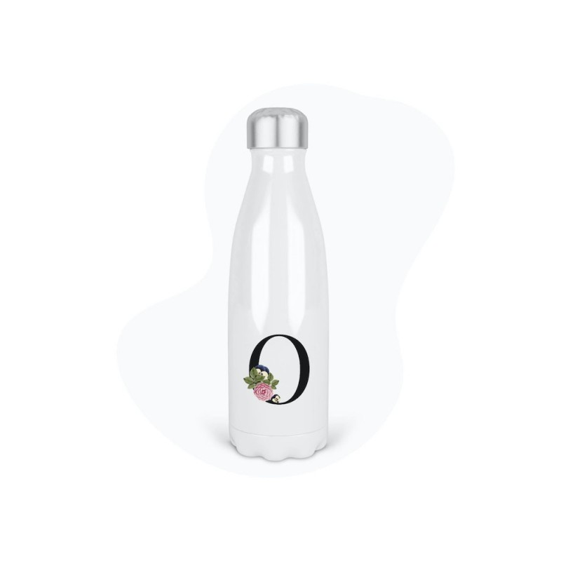 Bouteille gourde isotherme acier inox - Blanc - 350 ml - imprimé illustration Prénom lettre O