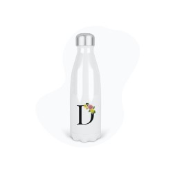 Bouteille gourde isotherme acier inox - Blanc - 350 ml - imprimé illustration Prénom lettre D
