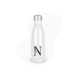 Bouteille gourde isotherme acier inox - Blanc - 350 ml - imprimé illustration Prénom lettre N