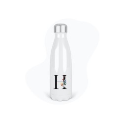 Bouteille gourde isotherme acier inox - Blanc - 350 ml - imprimé illustration Prénom lettre H