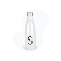 Bouteille gourde isotherme acier inox - Blanc - 350 ml - imprimé illustration Prénom lettre S