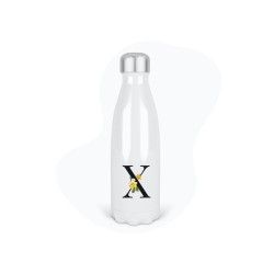 Bouteille gourde isotherme acier inox - Blanc - 350 ml - imprimé illustration Prénom lettre X