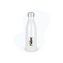 Bouteille gourde isotherme acier inox - Blanc - 350 ml - imprimé illustration Prénom lettre I