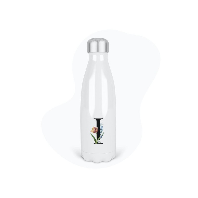 Bouteille gourde isotherme acier inox - Blanc - 350 ml - imprimé illustration Prénom lettre I