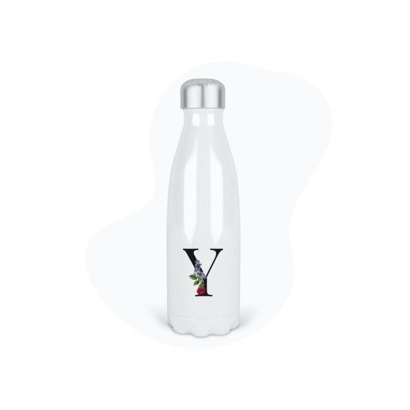 Bouteille gourde isotherme acier inox - Blanc - 350 ml - imprimé illustration Prénom lettre Y