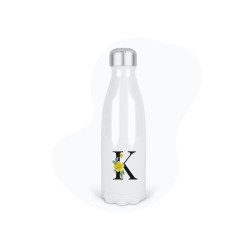 Bouteille gourde isotherme acier inox - Blanc - 350 ml - imprimé illustration Prénom lettre K