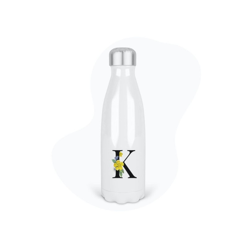 Bouteille gourde isotherme acier inox - Blanc - 350 ml - imprimé illustration Prénom lettre K
